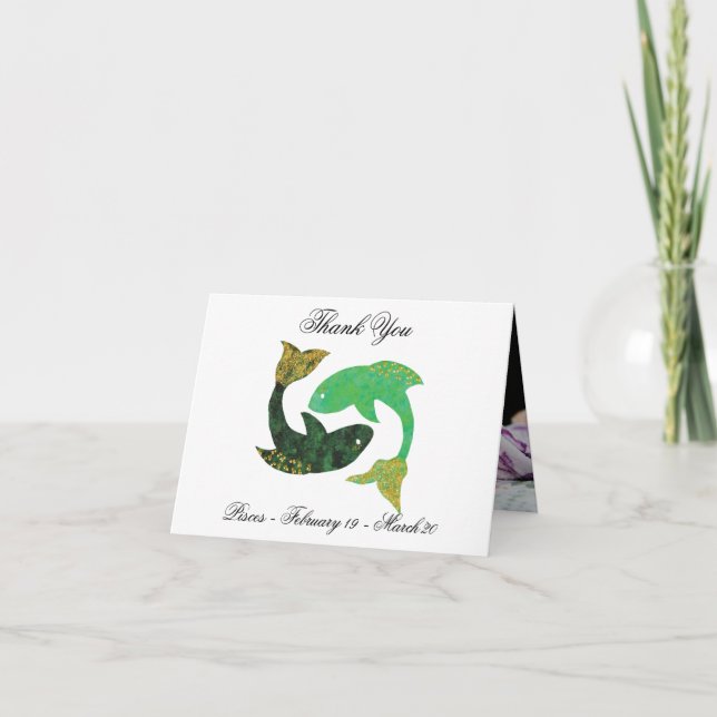 Pisces Impressionist Painting Style & Gold Thank You Card (Front)