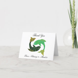 Pisces Impressionist Painting Style & Gold Thank You Card