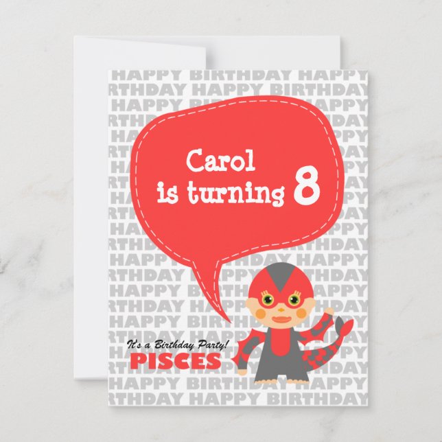 Pisces Kids Party Invitation (Front)