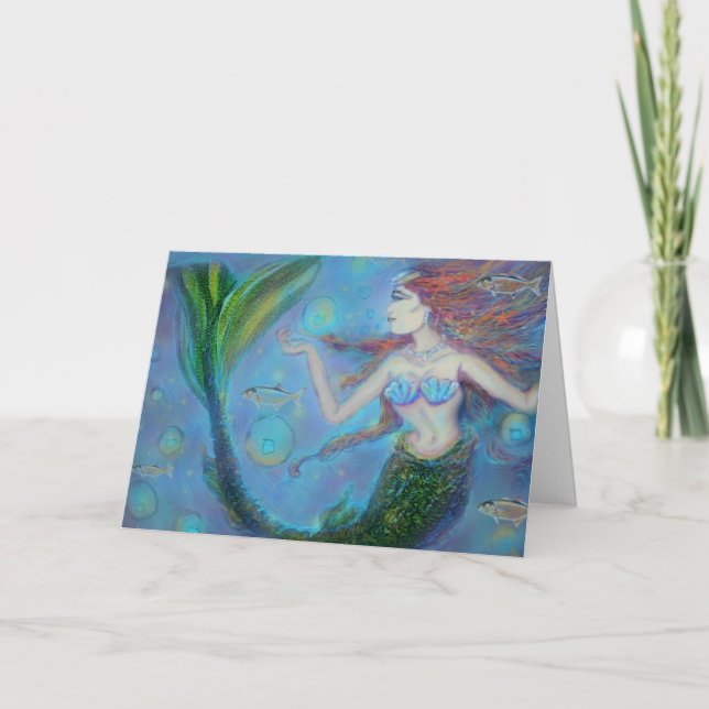 Pisces Mermaid Birthday Greeting Card (Front)