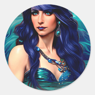 Pisces Mermaid Queen Original Fantasy art   Classic Round Sticker