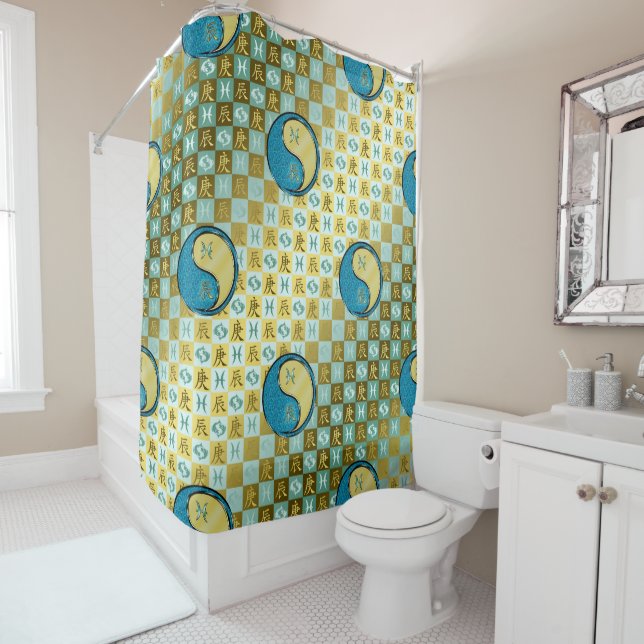 Pisces & Metal Dragon Shower Curtain (In Situ)