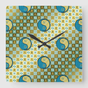 Pisces & Metal Dragon Square Wall Clock