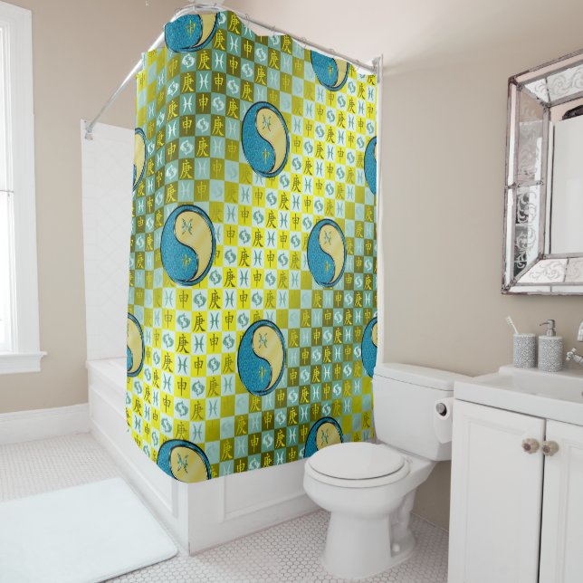 Pisces & Metal Monkey Shower Curtain (In Situ)