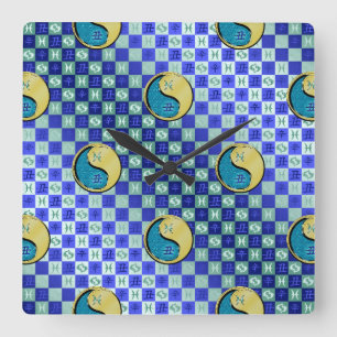 Pisces & Metal Ox Square Wall Clock
