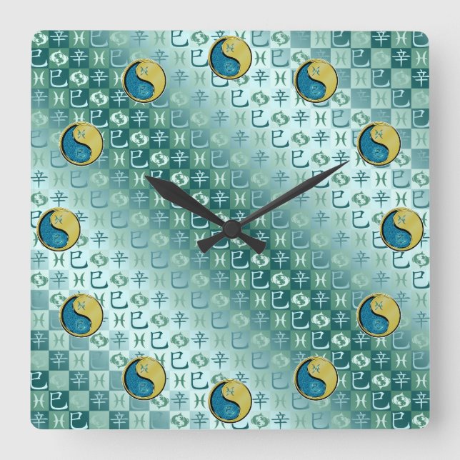 Pisces & Metal Snake Square Wall Clock (Front)