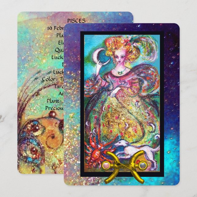 PISCES,MOON LADY,TAROT ASTROLOGY ZODIAC BIRTHDAY C CARD (Front/Back)
