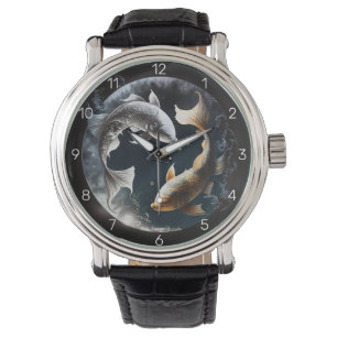 Pisces Moon Round Clock Watch