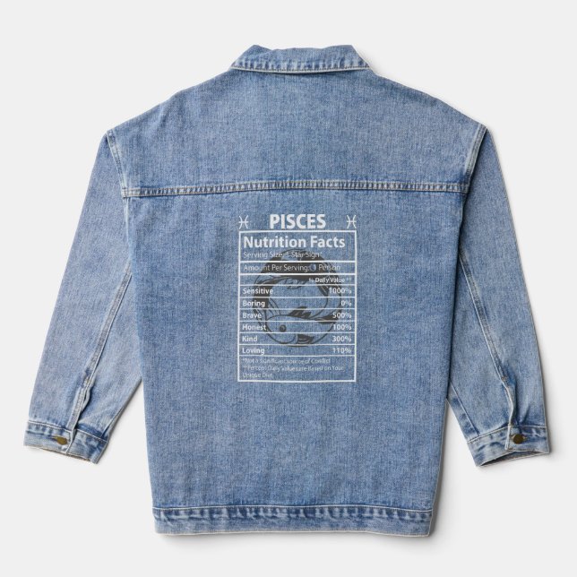Pisces Nutritional Facts Astrology  Denim Jacket (Back)