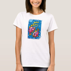 Pisces Pink Fish in the Stars T-Shirt