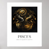 Pisces Poster Black & Gold Elegant Zodiac Gift