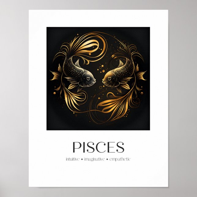 Pisces Poster Black & Gold Elegant Zodiac Gift (Front)