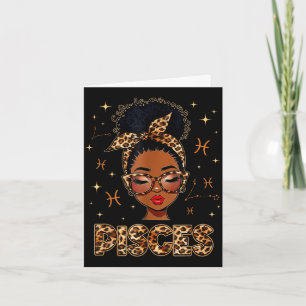 Pisces queen black women afro girl zodiac birthday card