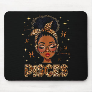 Pisces queen black women afro girl zodiac birthday mouse mat