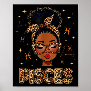 Pisces queen black women afro girl zodiac birthday poster
