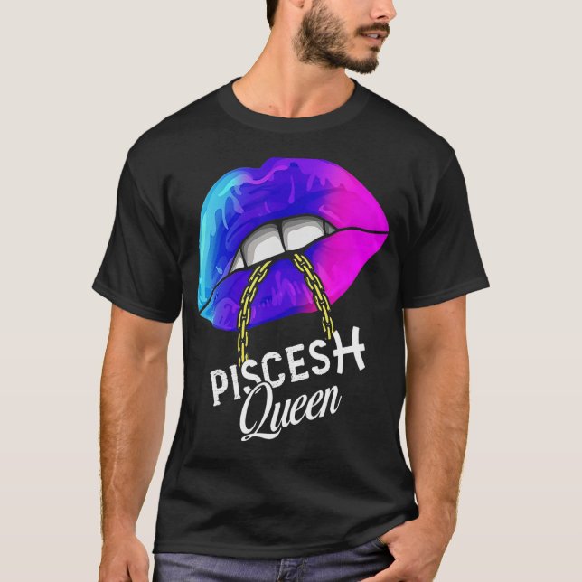 Pisces Queen Lips Zodiac Horoscope Girls Women Bir T-Shirt (Front)