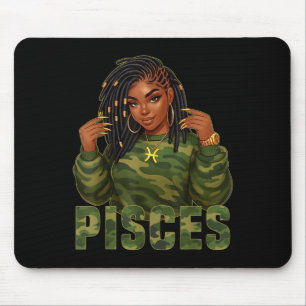 Pisces Queen Locd Black Woman Camo Zodiac Sign Mouse Mat