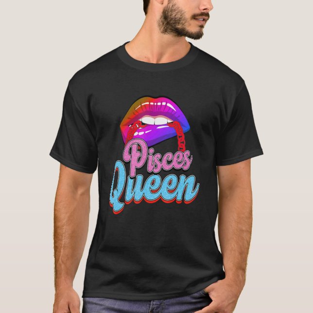 Pisces Queen Multi Colours Lips T-Shirt (Front)