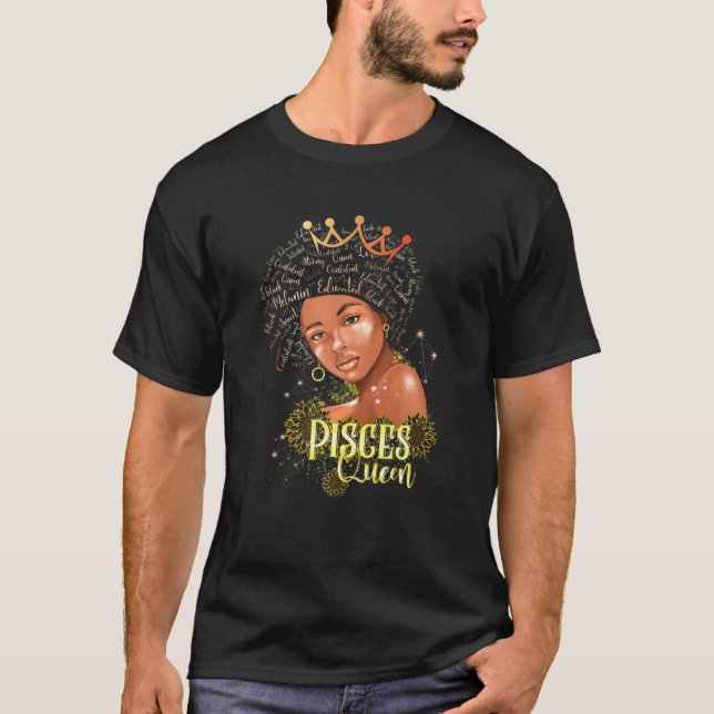 Pisces Queen Strong Smart Afro Melanin Gift Black  T-Shirt (Front)