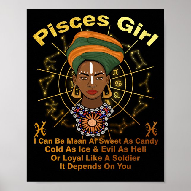 Pisces Queen Sweet As Candy Birthday Black Women Poster (Front)
