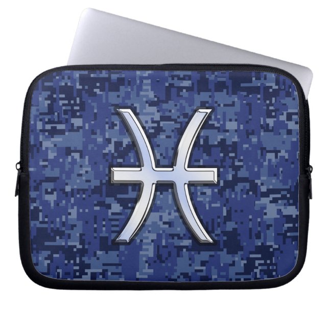 Pisces Sign Navy Blue Digital Camouflage Laptop Sleeve (Front)