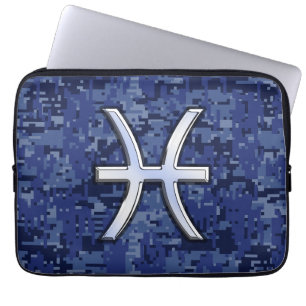 Pisces Sign Navy Blue Digital Camouflage Laptop Sleeve