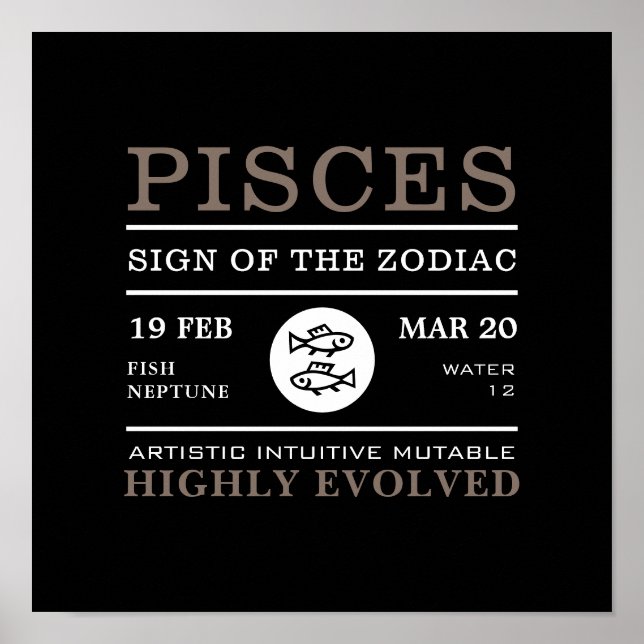 Pisces Sign of the Zodiac, Astrological Poster (Front)