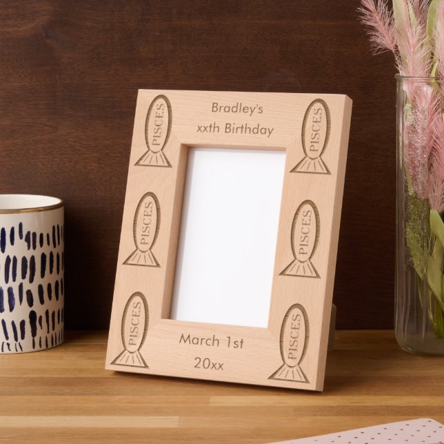 Pisces Star Sign Fish Custom Birthday Etched Frames (Left)