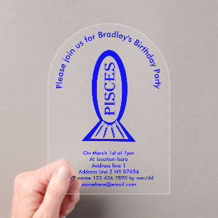 Pisces Star Sign Fish Custom Birthday Party Acrylic Invitations