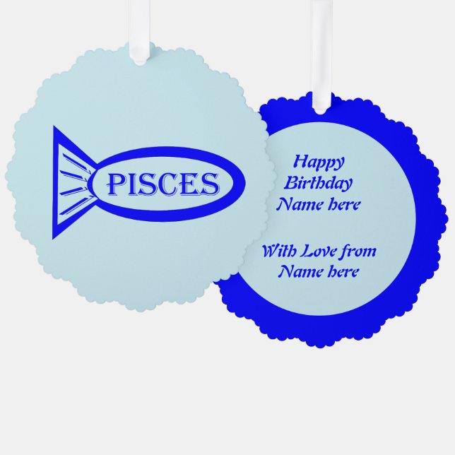 Pisces Star Sign Fish Custom Tree Decoration Card (Front/Back)