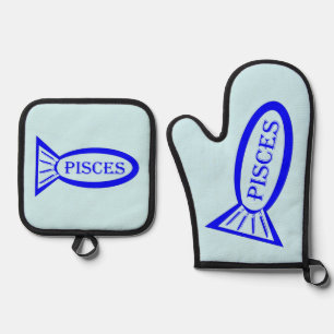 Pisces Star Sign Fish Oven Mitt & Pot Holder Set