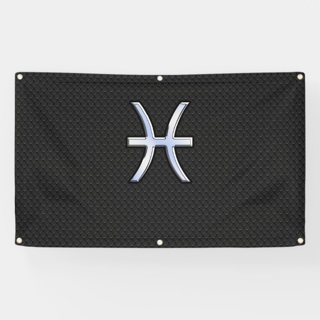 Pisces Symbol on Black Snake Skin style Banner (Horizontal)