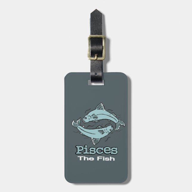 Pisces The Fish grey blue id luggage tag (Front Vertical)