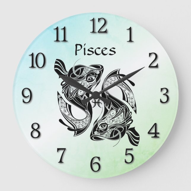 Pisces the Fish Zodiac Clock Green (Front)