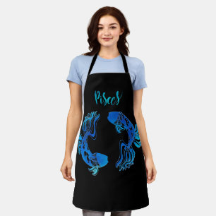 Pisces the fish zodiac water sign blue  apron