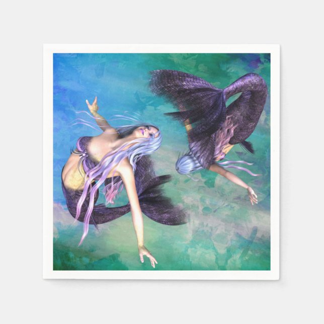 Pisces – Two Mermaids Swimming in a Loop Napkin (Front)