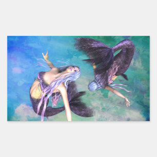 Pisces – Two Mermaids Swimming in a Loop Rectangular Sticker