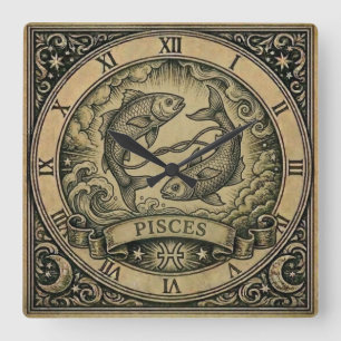 Pisces Vintage Zodiac Wall Clock