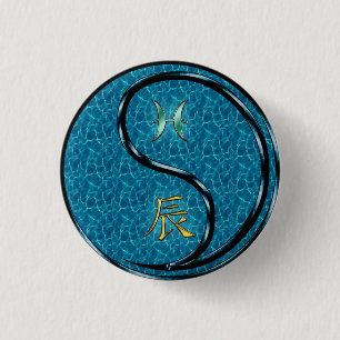 Pisces & Water Dragon 3 Cm Round Badge