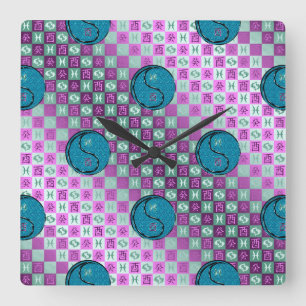 Pisces & Water Rooster Square Wall Clock