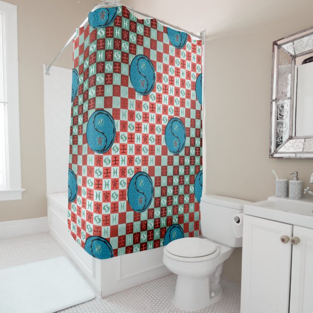 Pisces & Water Tiger Shower Curtain (In Situ)