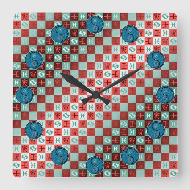 Pisces & Water Tiger Square Wall Clock (Front)