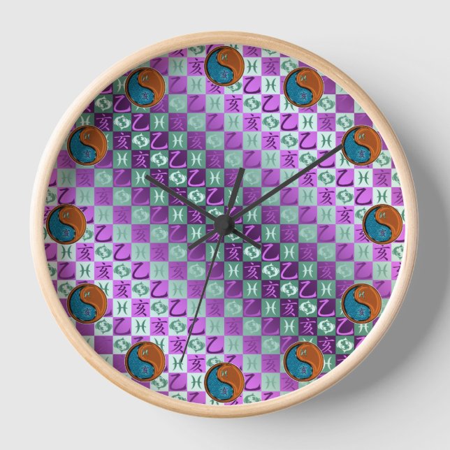 Pisces & Wood Boar Clock (Front)