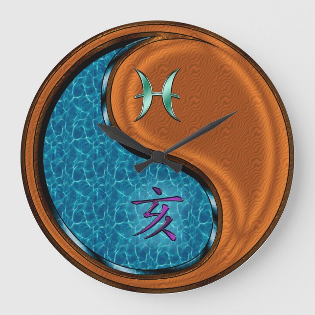 Pisces & Wood Boar Large Clock (Front)