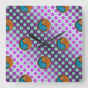 Pisces & Wood Boar Square Wall Clock