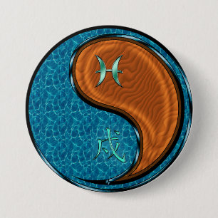 Pisces & Wood Dog 7.5 Cm Round Badge