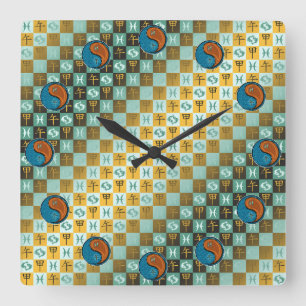 Pisces & Wood Horse Square Wall Clock