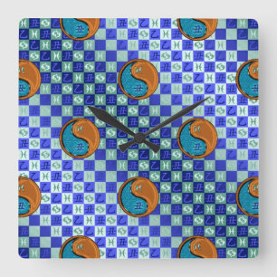 Pisces & Wood Ox Square Wall Clock