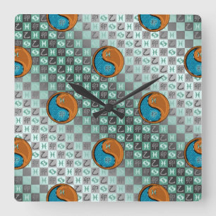 Pisces & Wood Rabbit Square Wall Clock