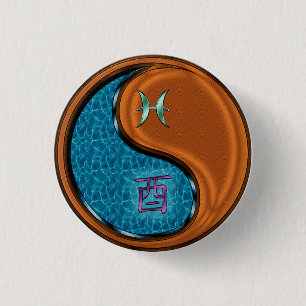Pisces & Wood Rooster 3 Cm Round Badge